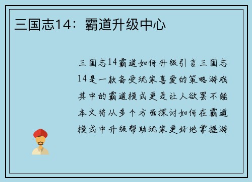 三国志14：霸道升级中心